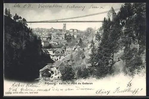 AK Fribourg, Vallée et Pont du Gotteron, um 1900