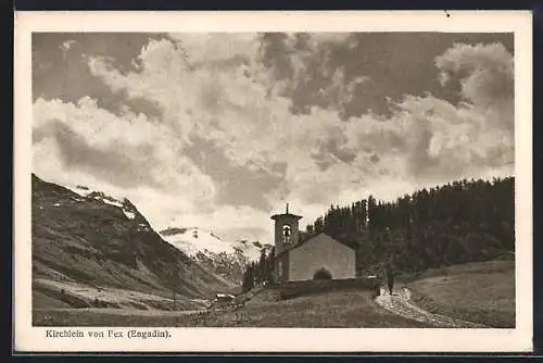 AK Fex /Engadin, Ortspartie mit Kirchlein