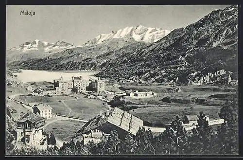 AK Maloja, Ortspartie mit Blick auf Schloss