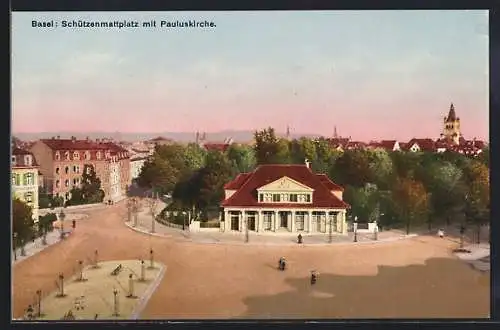 AK Basel, Schützenmattplatz mit Pauluskirche