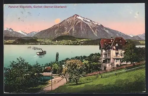 AK Gunten, Pension Elisabeth, Dampfer