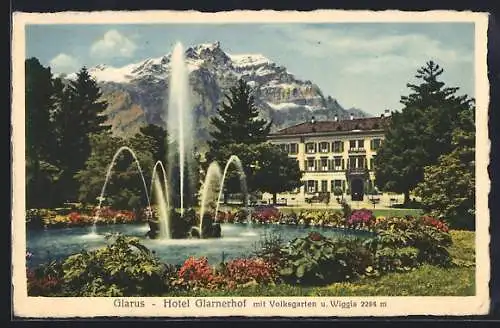 AK Glarus, Hotel Glarnerhof mit Volksgarten u. Wiggis