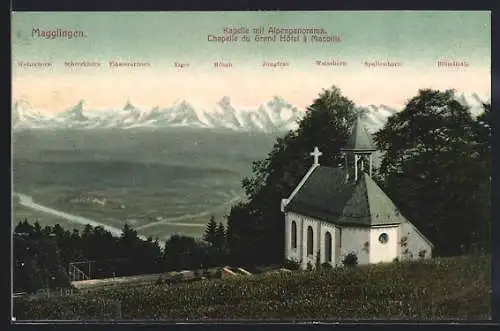 AK Magglingen, Kapelle mit Alpenpanorama