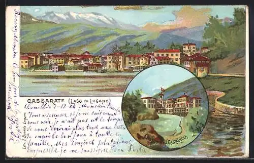 Lithographie Lugano, Cassarate, Pension Villa Castagnola, Ortsansicht