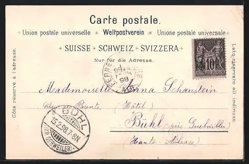 Lithographie Geneve, Strassenpartien mit Victoria Hall & Strassenbahn