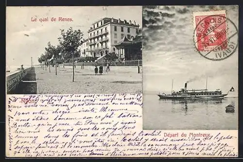 AK Nyon, Le quai de Renes, départ du Montreaux