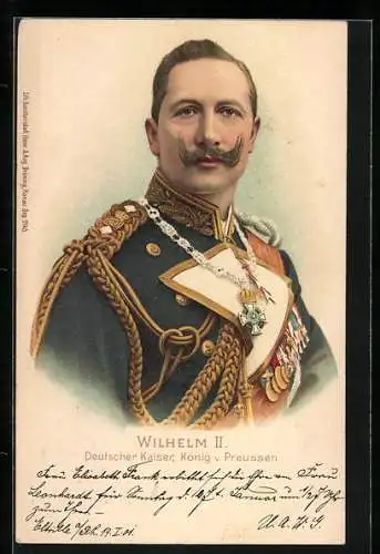 Lithographie Porträt Kaiser Wilhelm II. in Uniform