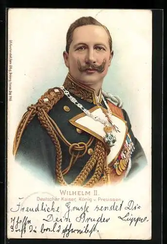 Lithographie Porträt Kaiser Wilhelm II. in Uniform