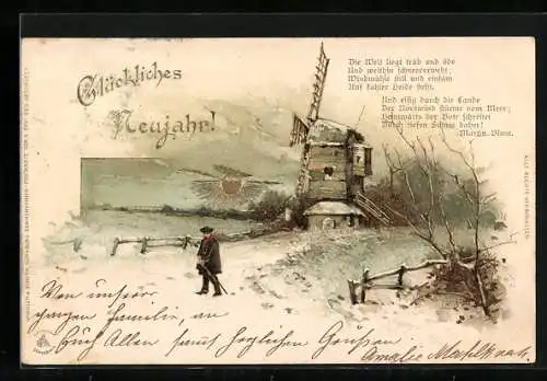 Sonnenschein-AK Windmühle im Schnee