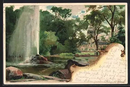 Künstler-AK Karlsruhe, Sprudel im Schlossgarten