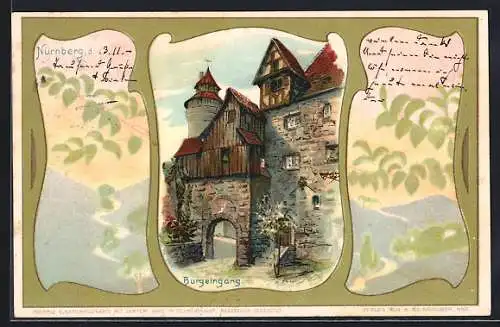 Lithographie Nürnberg, Eingang zur Burg