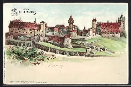 Lithographie Nürnberg, Gesamtansicht der königlichen Burg