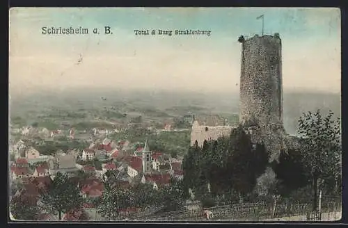 AK Schriesheim, Totalansicht und Burg Strahlenburg