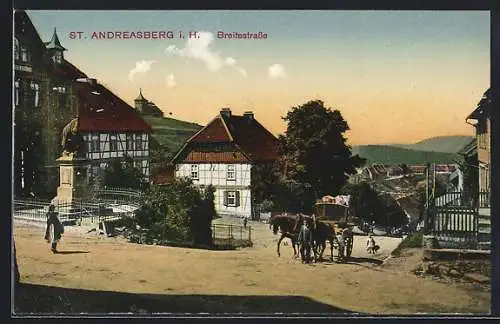 AK St. Andreasberg i. H., Breitestrasse mit Kutsche