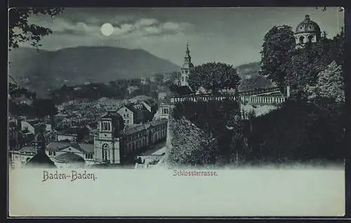 Mondschein-AK Baden-Baden, Schlossterrasse