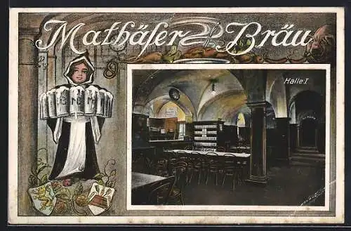 AK München, Gasthaus Mathäser-Bräu, Halle I