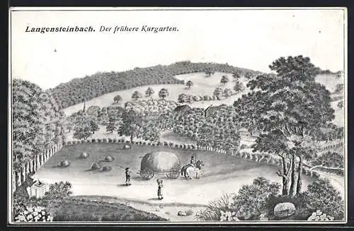 Künstler-AK Langensteinbach, Der frühere Kurgarten