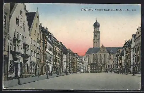 AK Augsburg, Obere Maximilianstrasse m. St. Ulrich