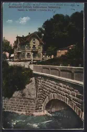 AK Marxzell /Albtal, Das Luftkurhaus Schönblick von der Brücke aus