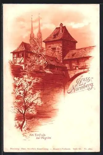 Lithographie Nürnberg, Am Einfluss der Pegnitz