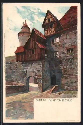 Künstler-AK K. Mutter: Nürnberg, Burgthor, Heinrich Haeberlein, Hof-Lebkuchen- u. Chocolade-Fabrik, Nürnberg