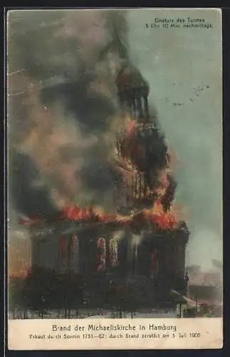 AK Hamburg-Neustadt, Brand der Michaeliskirche 1906, Unser armer Michel!