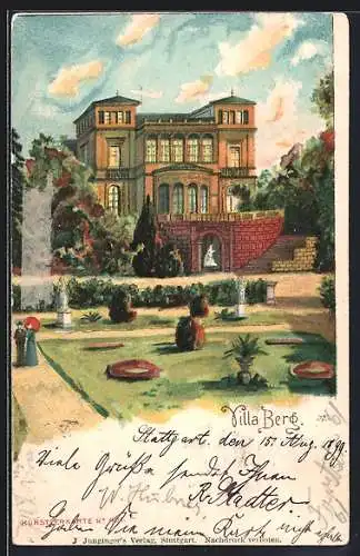 Lithographie Stuttgart, Die Villa Berg mit Garten