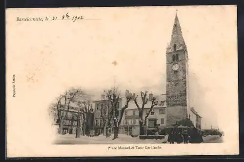 AK Barcelonnette, Place Manuel et tour Cardinalis