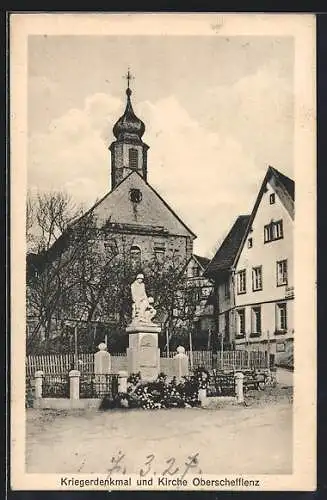 AK Oberschefflenz, Kriegerdenkmal und Kirche