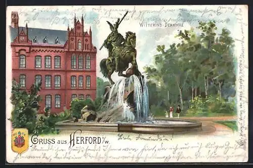 Lithographie Herford i. W., am Wittekind-Denkmal