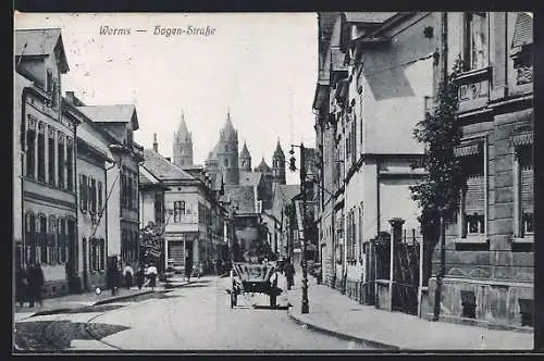 AK Worms, Hagen-Strasse mit Blick zum Dom