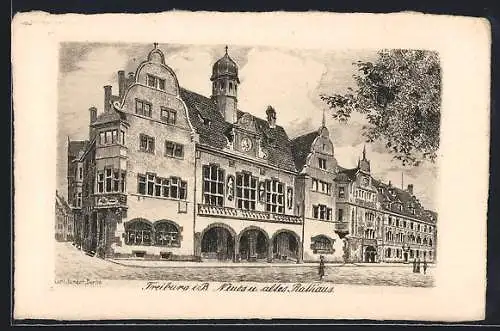 Künstler-AK Freiburg i. B., Neues und altes Rathaus