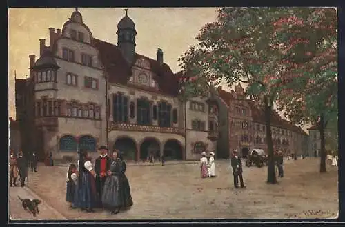 Künstler-AK Heinrich Hoffmann: Freiburg i. Br., Das alte und das neue Rathaus