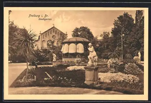 AK Freiburg i. Br., Statuen im Stadtgarten