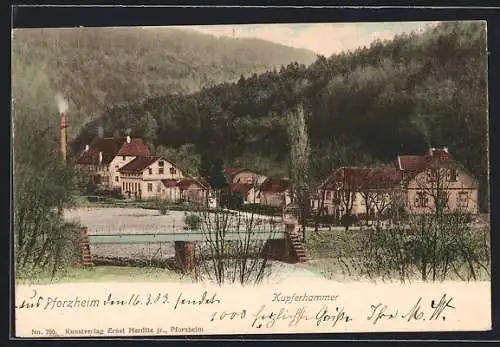 AK Pforzheim, kleine Brücke am Kupferhammer