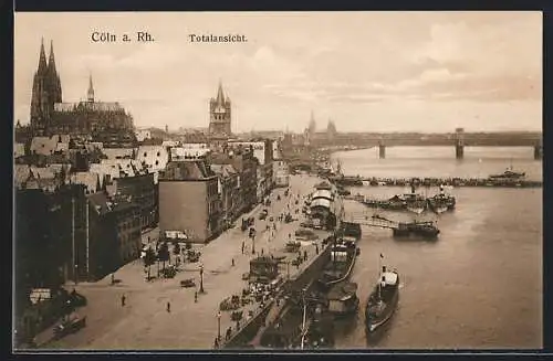 AK Köln a. Rh., Panoramablick über den Hafen mit dem Dom