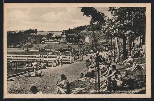 AK Kriebstein an der Zschopau-Talsperre, Belebte Szene im Strandbad