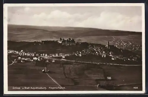 AK Augustusburg, Gesamtansicht mit dem Schloss, Fliegeraufnahme