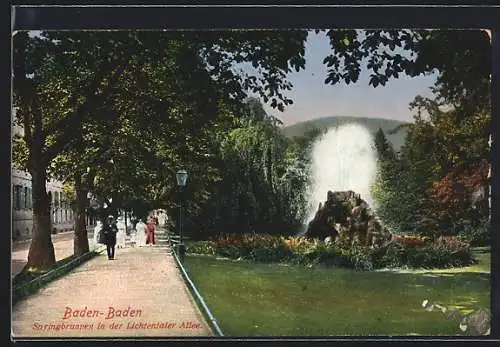 AK Baden-Baden, Springbrunnen in der Lichtentaler Allee