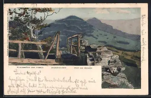 AK Baden-Baden, Felsenbrücke und Merkur