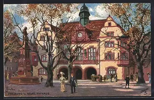 Künstler-AK Freiburg i. B., Neues Rathaus