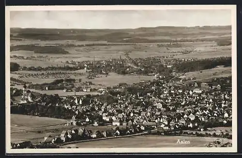 AK Aalen, Panorama-Ansicht mit Bahnhof, Brücke und Industriegebiet