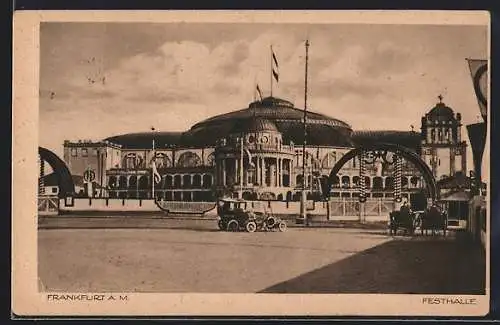 AK Frankfurt-Westend, Festhalle mit Autos