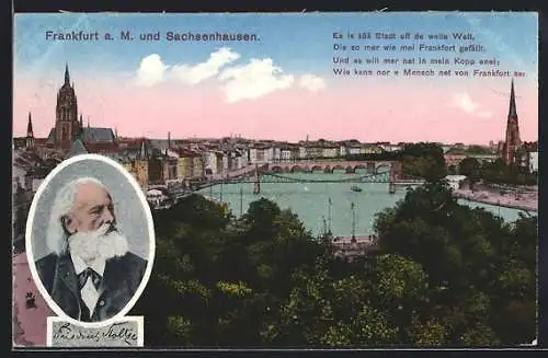 AK Frankfurt a. M., Ortsansicht mit Sachsenhausen, Gedicht