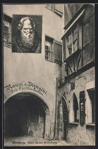 AK Nürnberg, Hans Sachs-Wohnhaus, Porträt Hans Sachs
