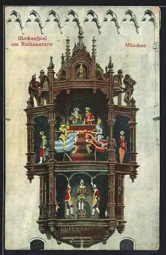 AK München, Glockenspiel am Rathausturm