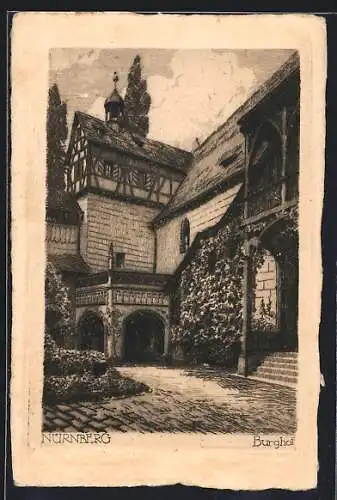 Künstler-AK Nürnberg, Der Burghof