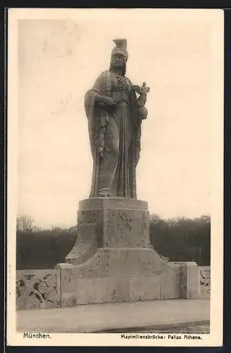 AK München, Maximiliansbrücke mit Staue