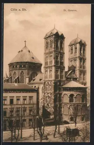 AK Cöln a. Rh., St. Gereonskirche mit Strasse aus der Vogelschau