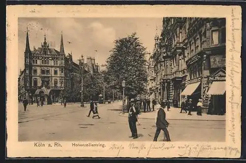 AK Köln-Neustadt, Belebte Partie am Hohenzollernring